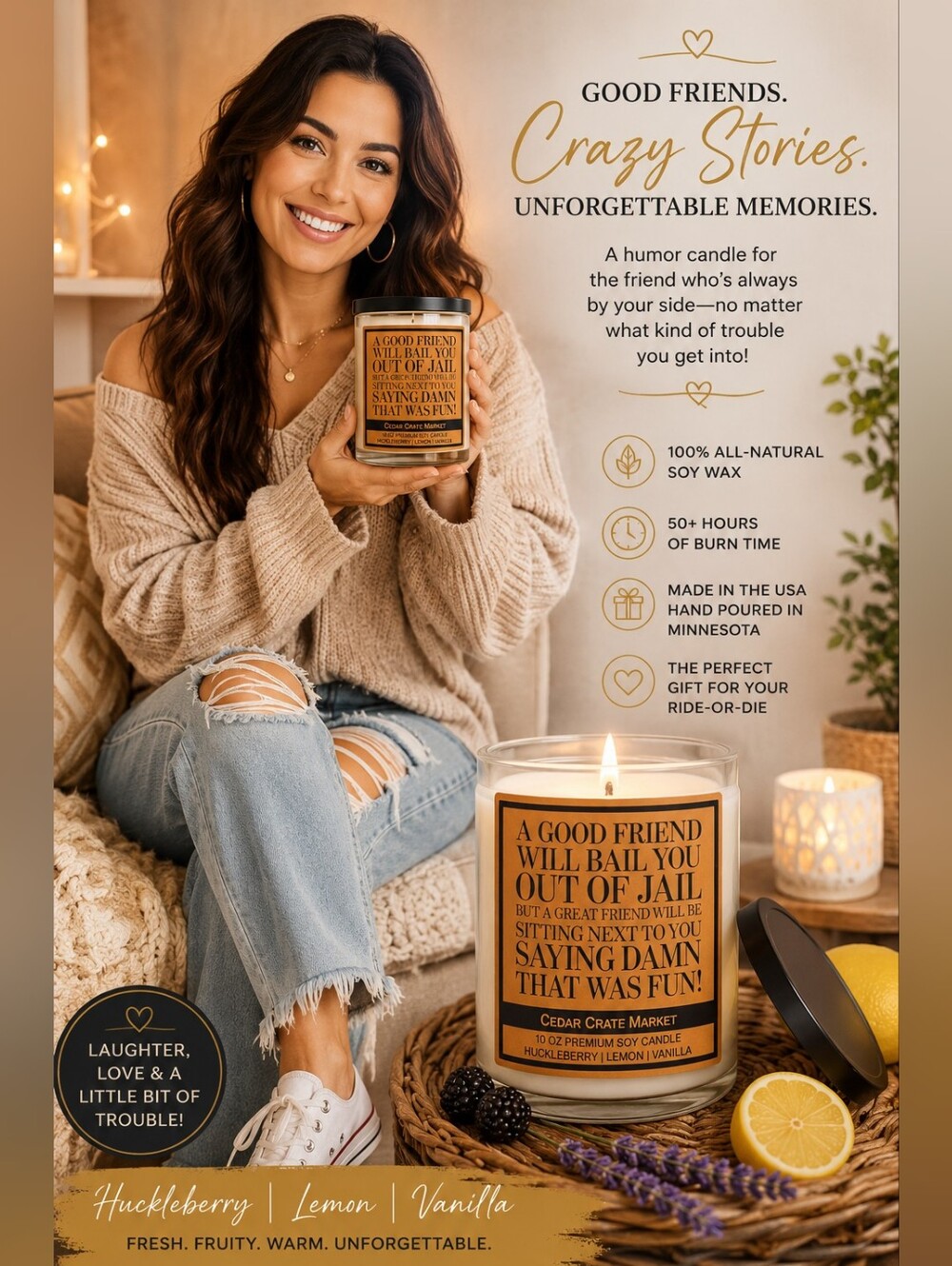 A Good Friend Humor Candle | Funny Best Friend Gift | 10 oz Premium Soy Candle